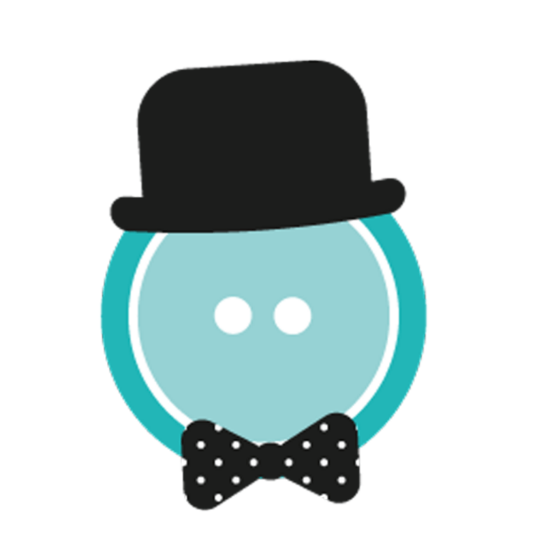 Logo Eventagentur Die Spassknöpfe: ein Türkisfarbener Knopf mit schwarzem Zylinder und Fliege - Dein Eventpartner für Events in Nürnberg und Franken.